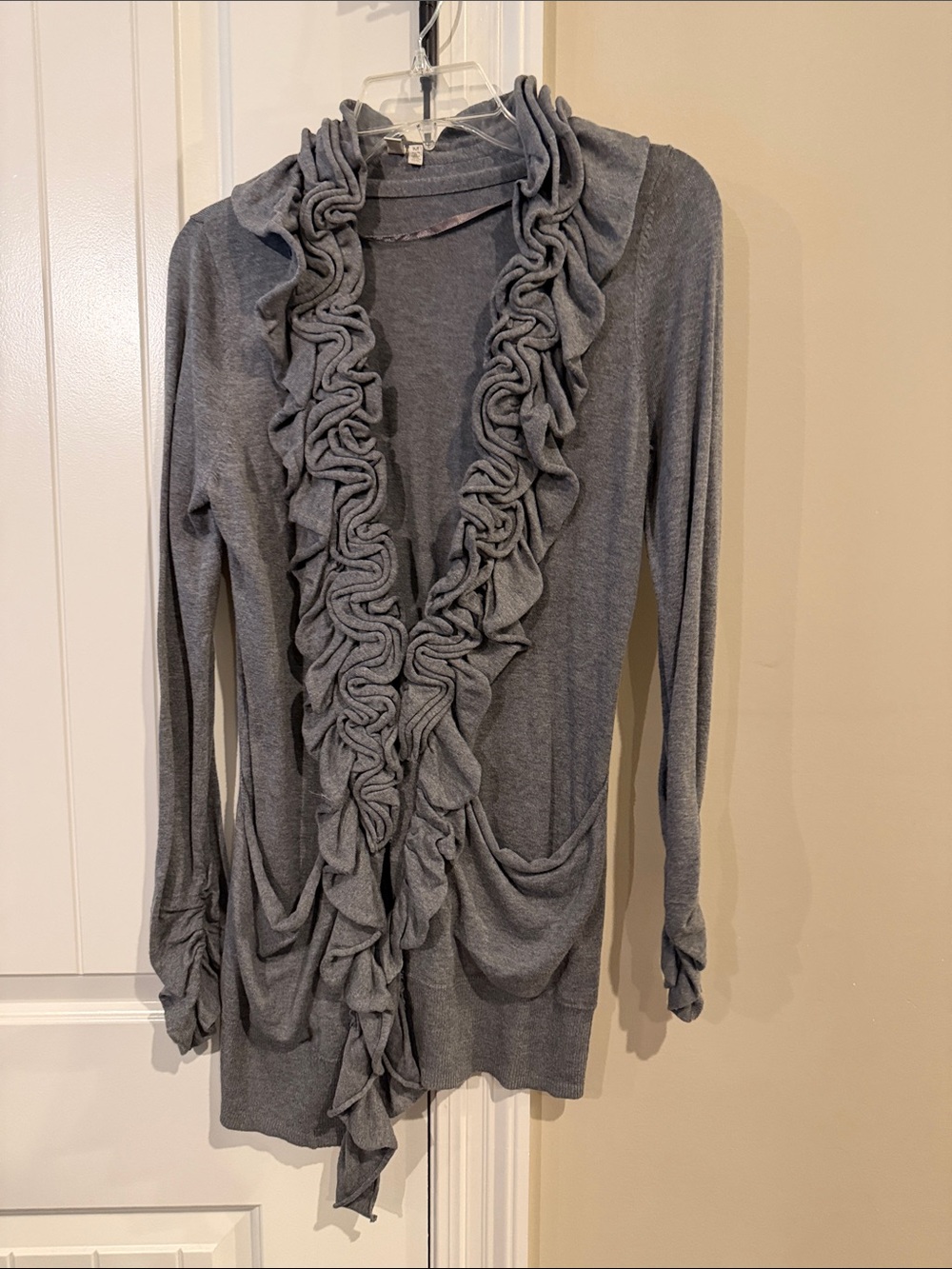 Madison Gray Ruffle-Front Women's Cardigan